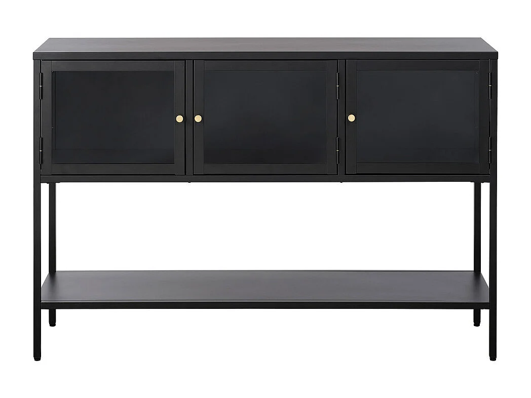 Adare - Buffet 3 portes en verre trempé et métal L132cm : Couleur - Noir