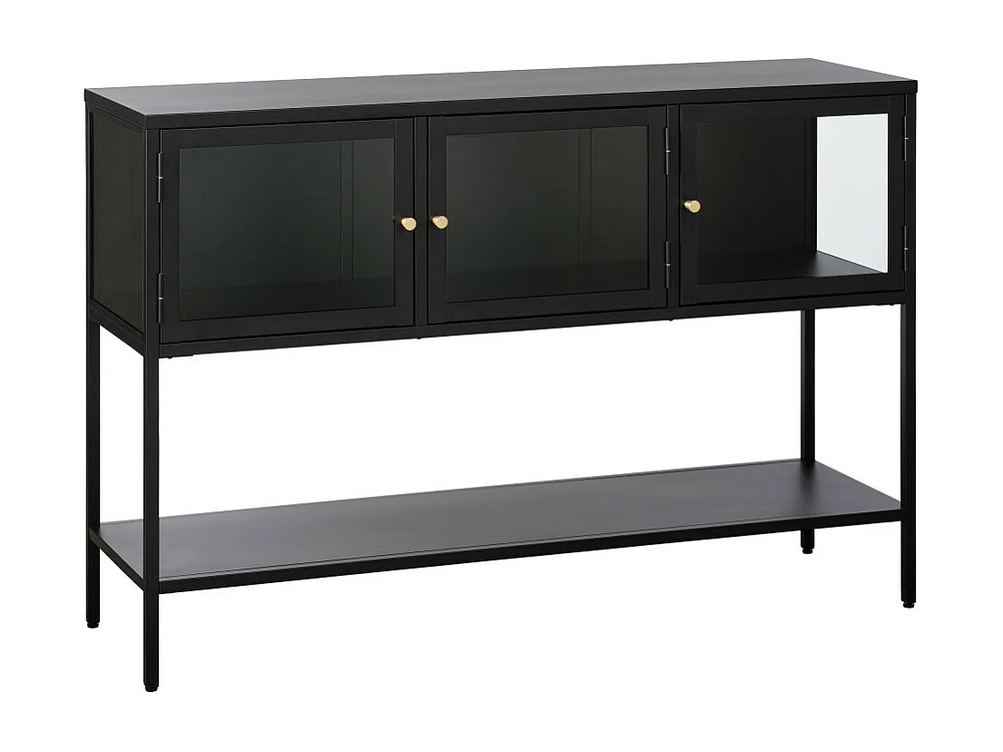 Adare - Buffet 3 portes en verre trempé et métal L132cm : Couleur - Noir