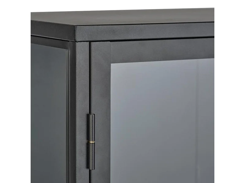 Adare - Buffet 3 portes en verre trempé et métal L132cm : Couleur - Noir