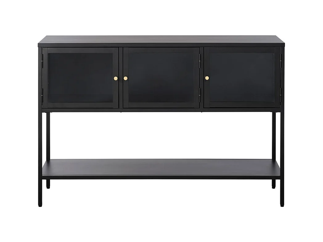 Adare - Buffet 3 portes en verre trempé et métal L132cm : Couleur - Noir