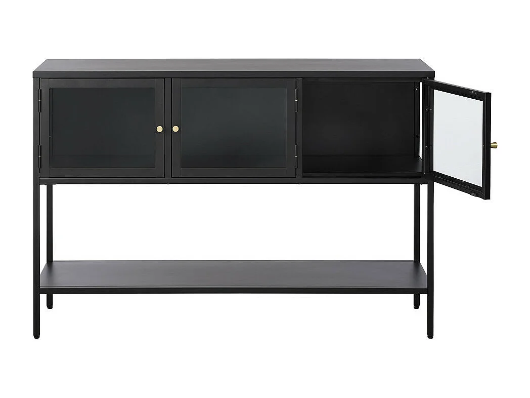 Adare - Buffet 3 portes en verre trempé et métal L132cm : Couleur - Noir