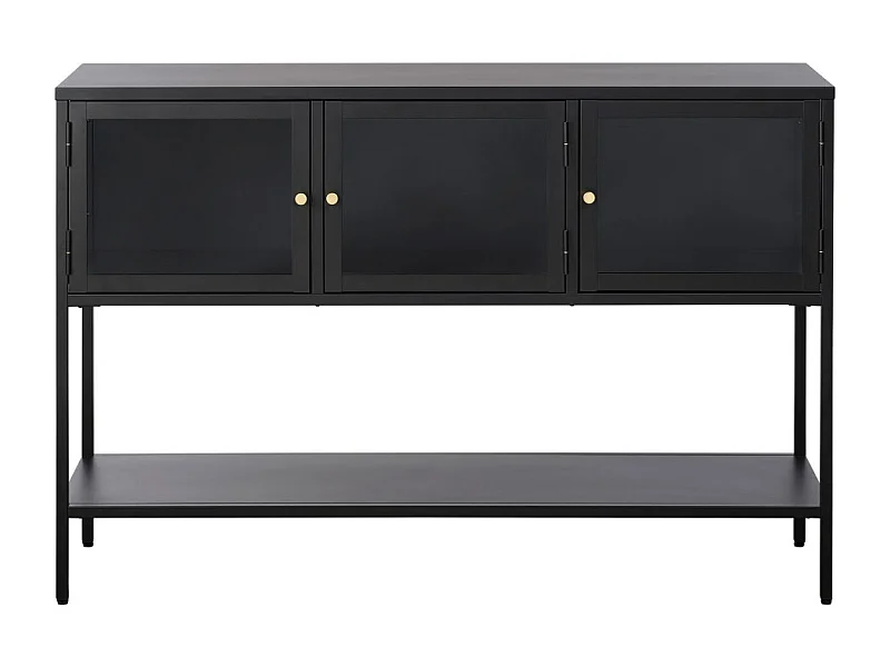 Adare - Buffet 3 portes en verre trempé et métal L132cm : Couleur - Noir