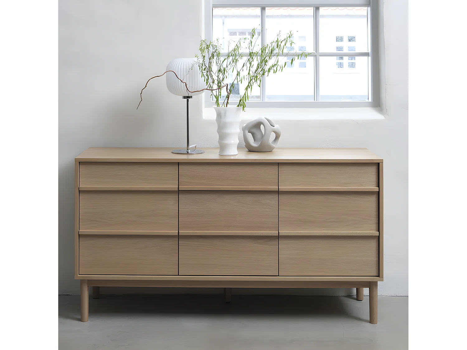 Clane - Buffet 3 portes 1 tiroir en bois L140cm : Couleur - Bois clair