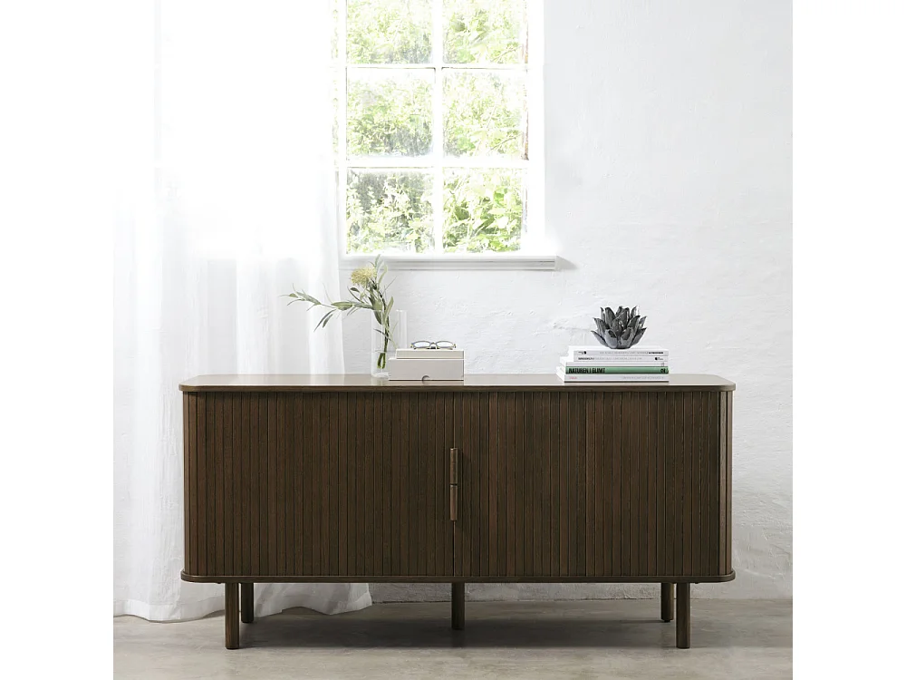 Callan - Buffet aux portes coulissantes en bois strié L160cm : Couleur - Bois foncé