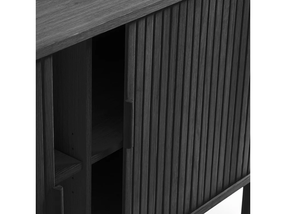 Callan - Buffet aux portes coulissantes en bois strié L160cm : Couleur - Bois foncé