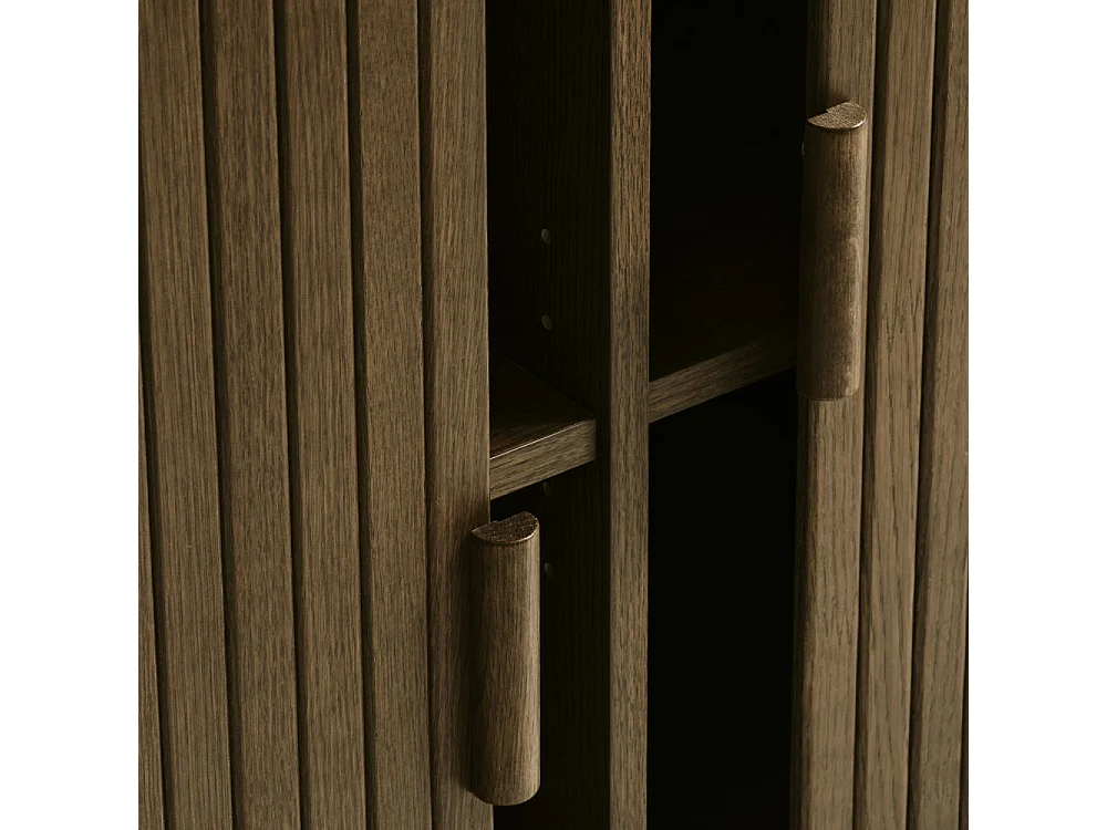 Callan - Buffet aux portes coulissantes en bois strié L160cm : Couleur - Bois foncé