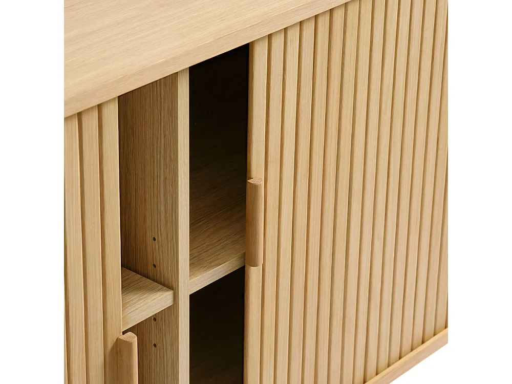 Callan - Buffet aux portes coulissantes en bois strié L160cm : Couleur - Bois clair