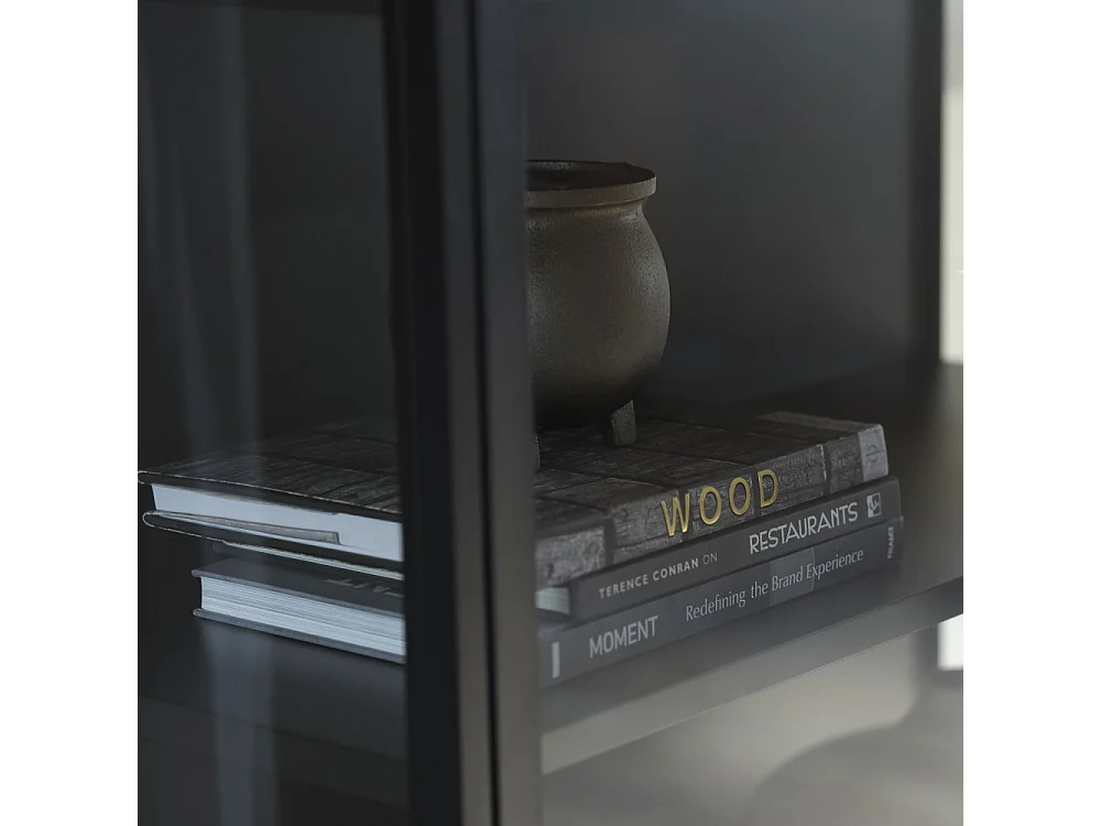 Adare - Buffet haut 2 portes en verre trempé et métal H160cm : Couleur - Noir