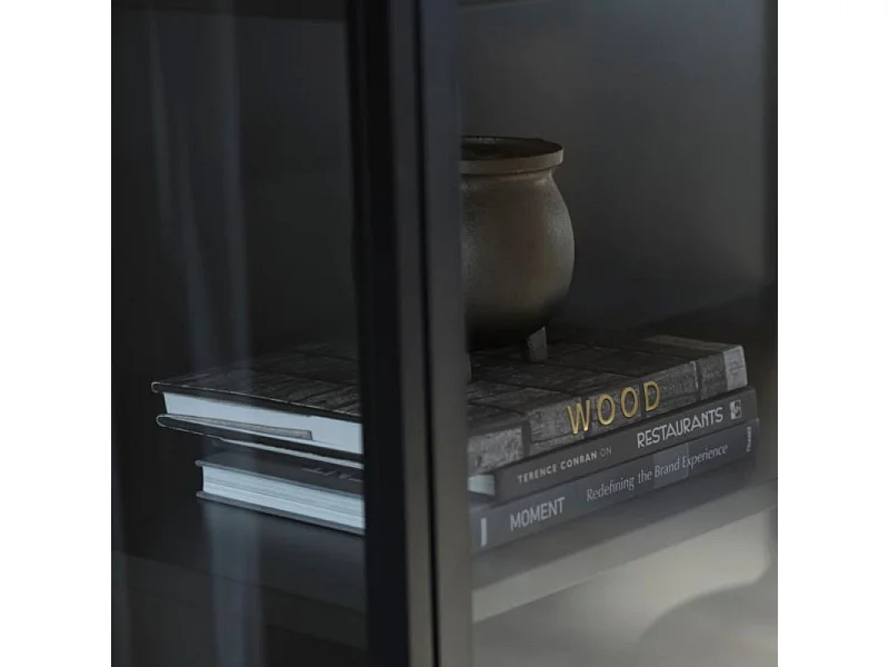 Adare - Buffet haut 2 portes en verre trempé et métal H160cm : Couleur - Noir