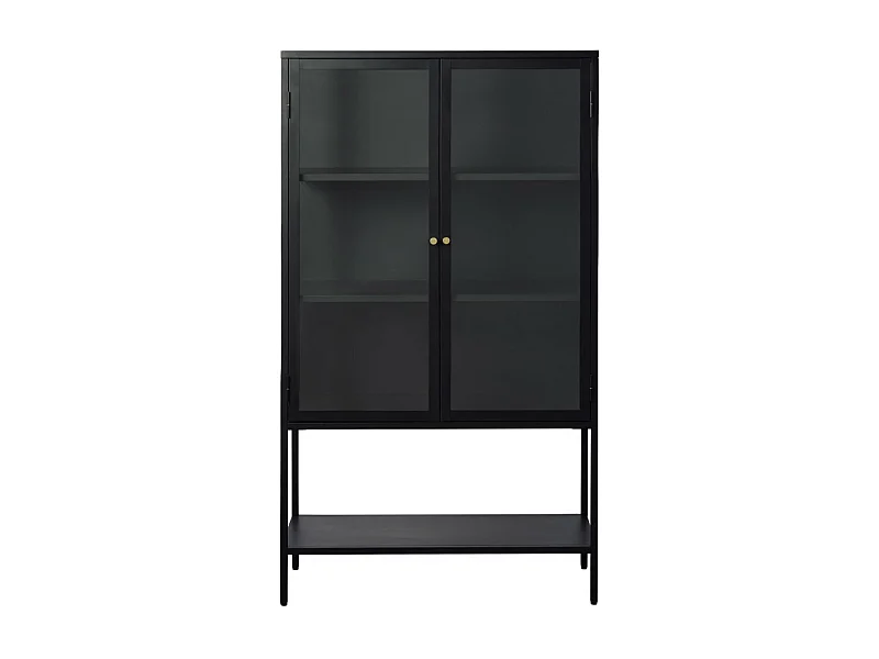 Adare - Buffet haut 2 portes en verre trempé et métal H160cm : Couleur - Noir