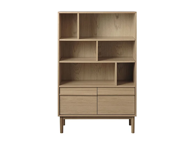 Clane - Bibliothèque 6 niches, 2 portes en bois H140cm - Bois clair