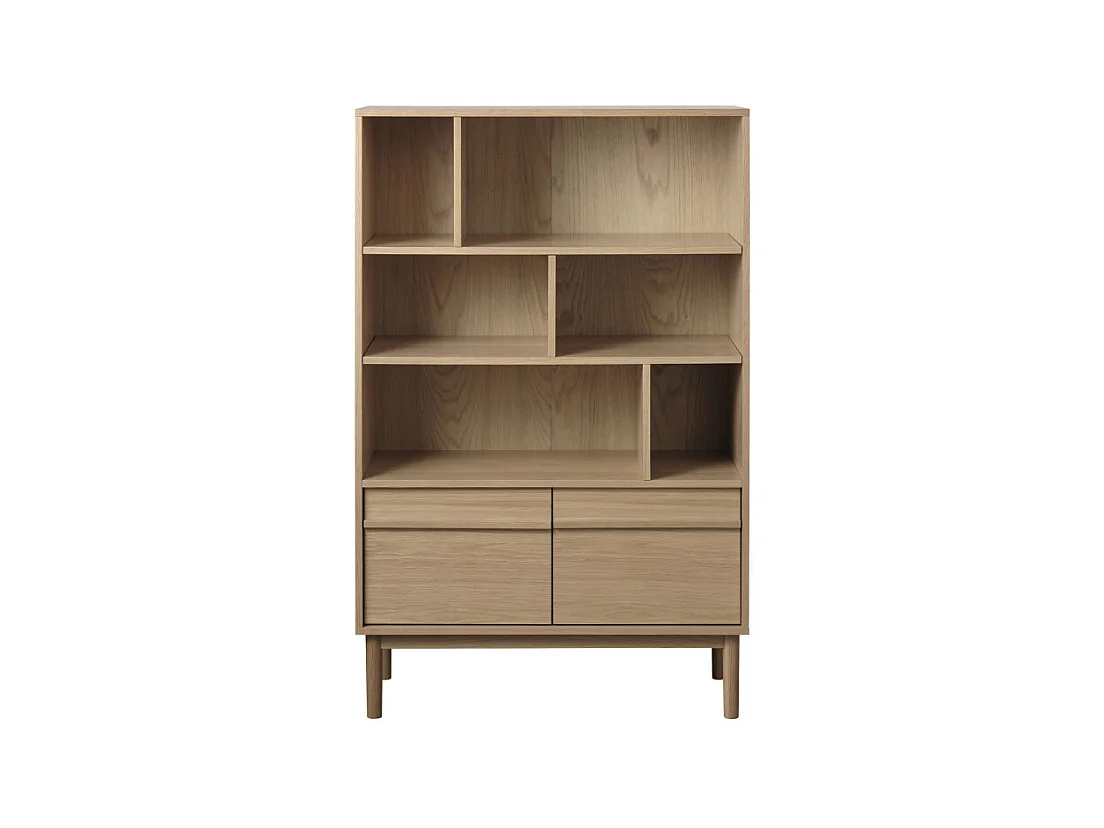 Clane - Bibliothèque 6 niches, 2 portes en bois H140cm - Bois clair