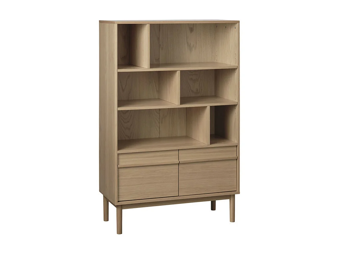 Clane - Bibliothèque 6 niches, 2 portes en bois H140cm - Bois clair