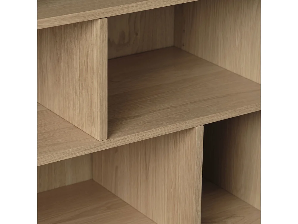 Clane - Bibliothèque 6 niches, 2 portes en bois H140cm - Bois clair