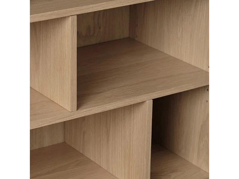 Clane - Bibliothèque 6 niches, 2 portes en bois H140cm - Bois clair