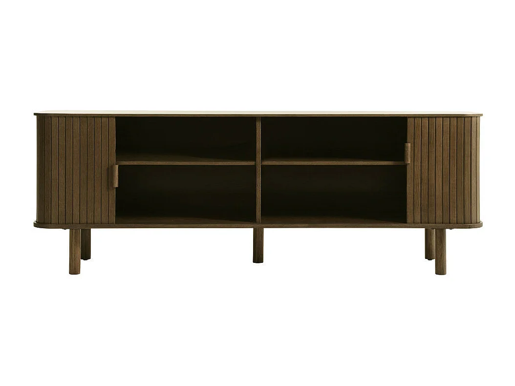 Callan - Meuble TV aux portes coulissantes en bois strié L160cm - Bois foncé