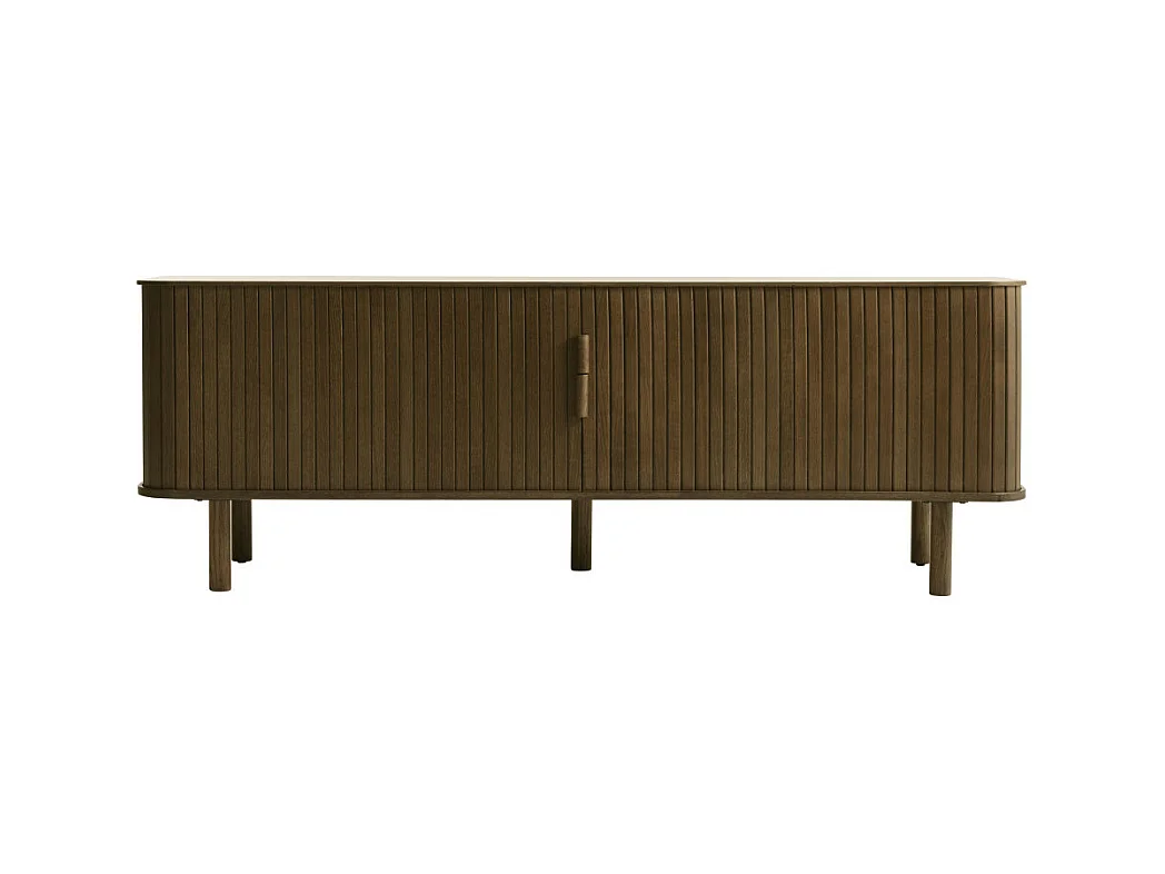 Callan - Meuble TV aux portes coulissantes en bois strié L160cm - Bois foncé