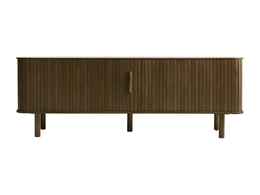 Callan - Meuble TV aux portes coulissantes en bois strié L160cm - Bois foncé