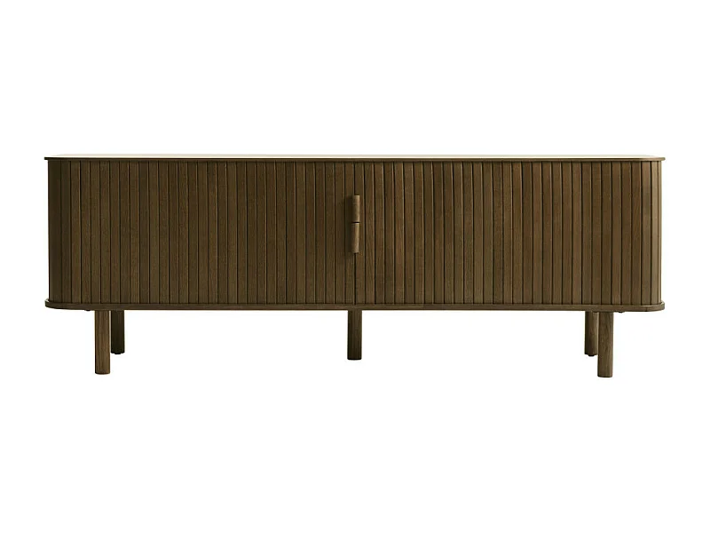 Callan - Meuble TV aux portes coulissantes en bois strié L160cm - Bois foncé