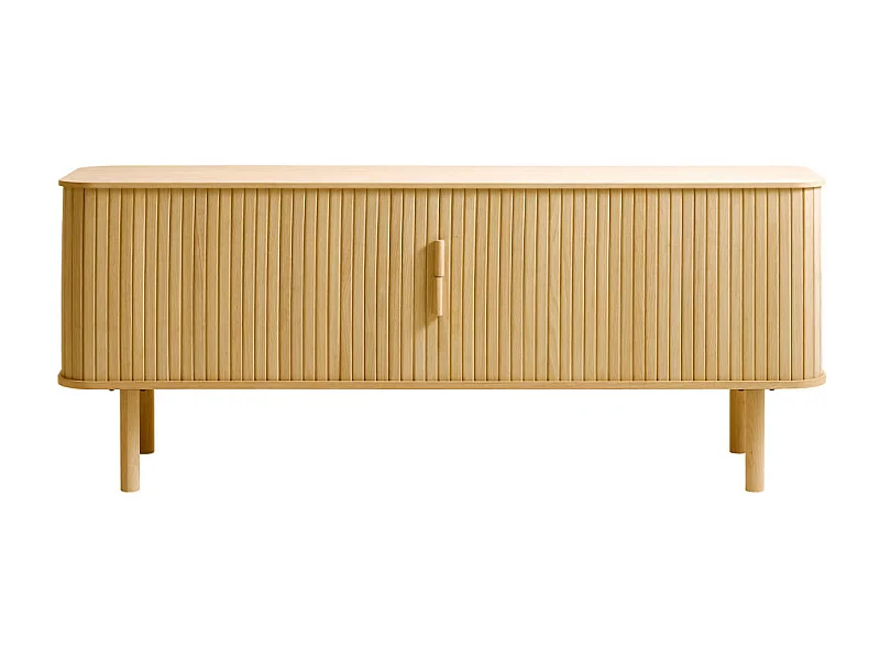 Callan - Meuble TV aux portes coulissantes en bois strié L160cm - Bois clair