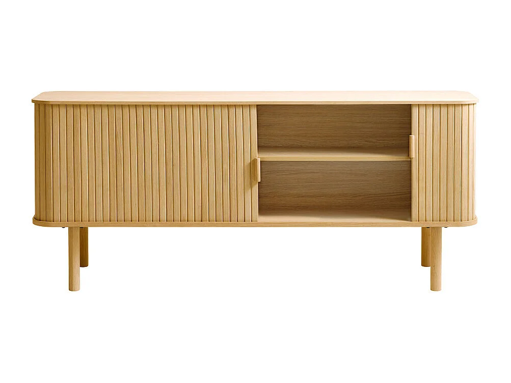 Callan - Meuble TV aux portes coulissantes en bois strié L160cm - Bois clair