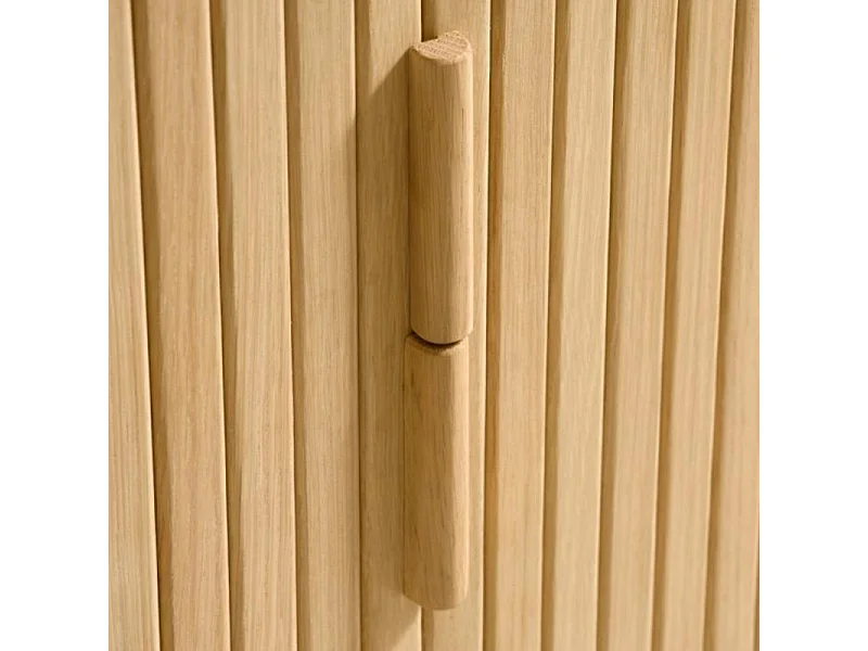 Callan - Meuble TV aux portes coulissantes en bois strié L160cm - Bois clair