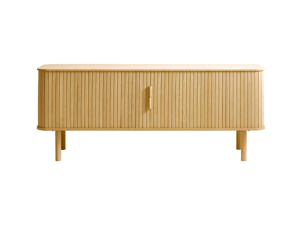 Callan - Meuble TV aux portes coulissantes en bois strié L160cm - Bois clair