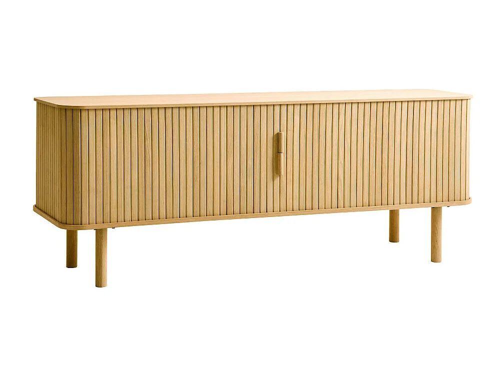 Callan - Meuble TV aux portes coulissantes en bois strié L160cm - Bois clair