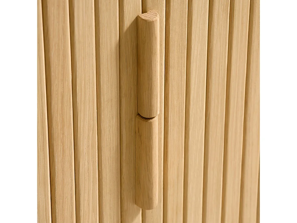 Callan - Meuble TV aux portes coulissantes en bois strié L160cm - Bois clair