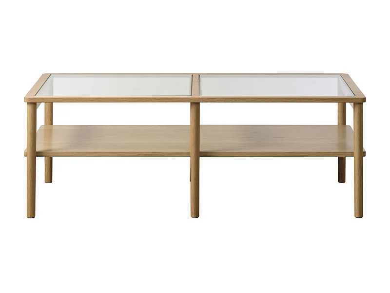 Cahir - Table basse en verre trempé et bois 120x60cm - Bois clair