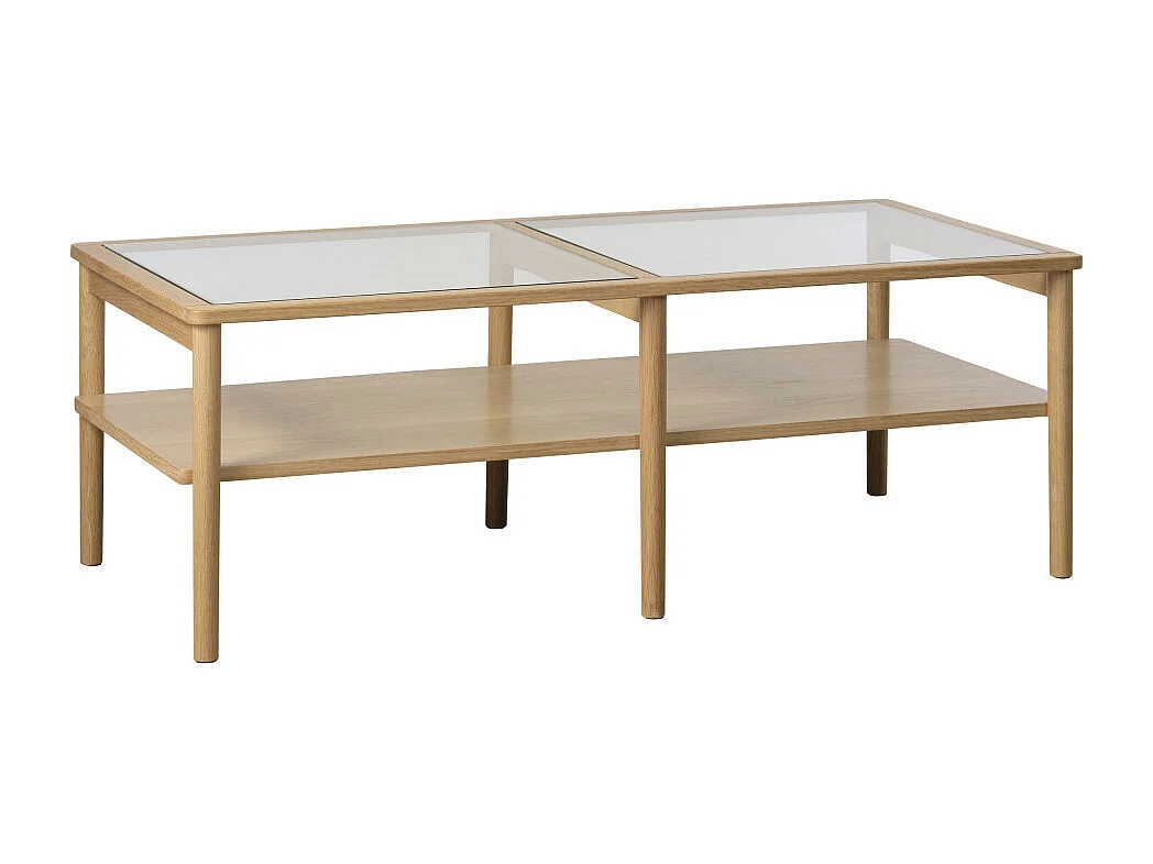 Cahir - Table basse en verre trempé et bois 120x60cm - Bois clair