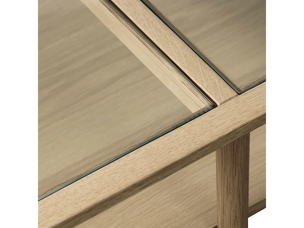 Cahir - Table basse en verre trempé et bois 120x60cm - Bois clair