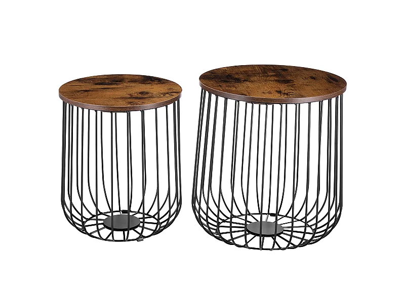 Lot de 2 tables d'appoint ERRANO paniers en métal tables à café tables basses rondes bouts de canapé vintage décor old style