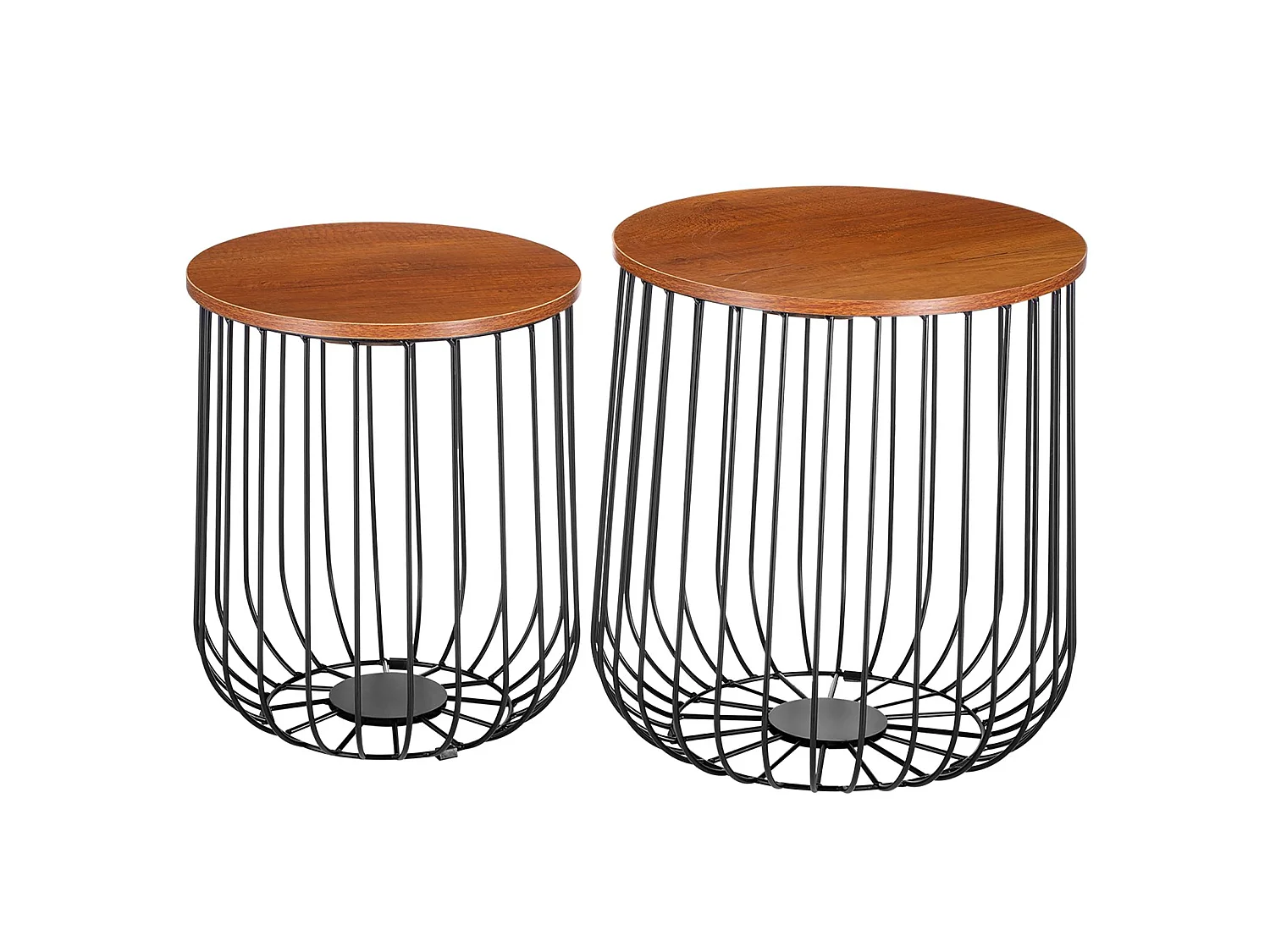 Lot de 2 tables d'appoint ERRANO paniers en métal tables à café tables basses rondes bouts de canapé vintage décor chêne sauvage