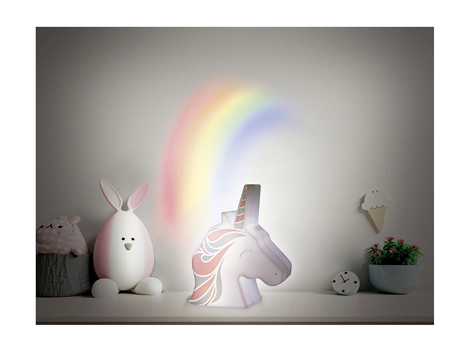 Luz Nocturna Proyector Unicornio Blanco 16cm