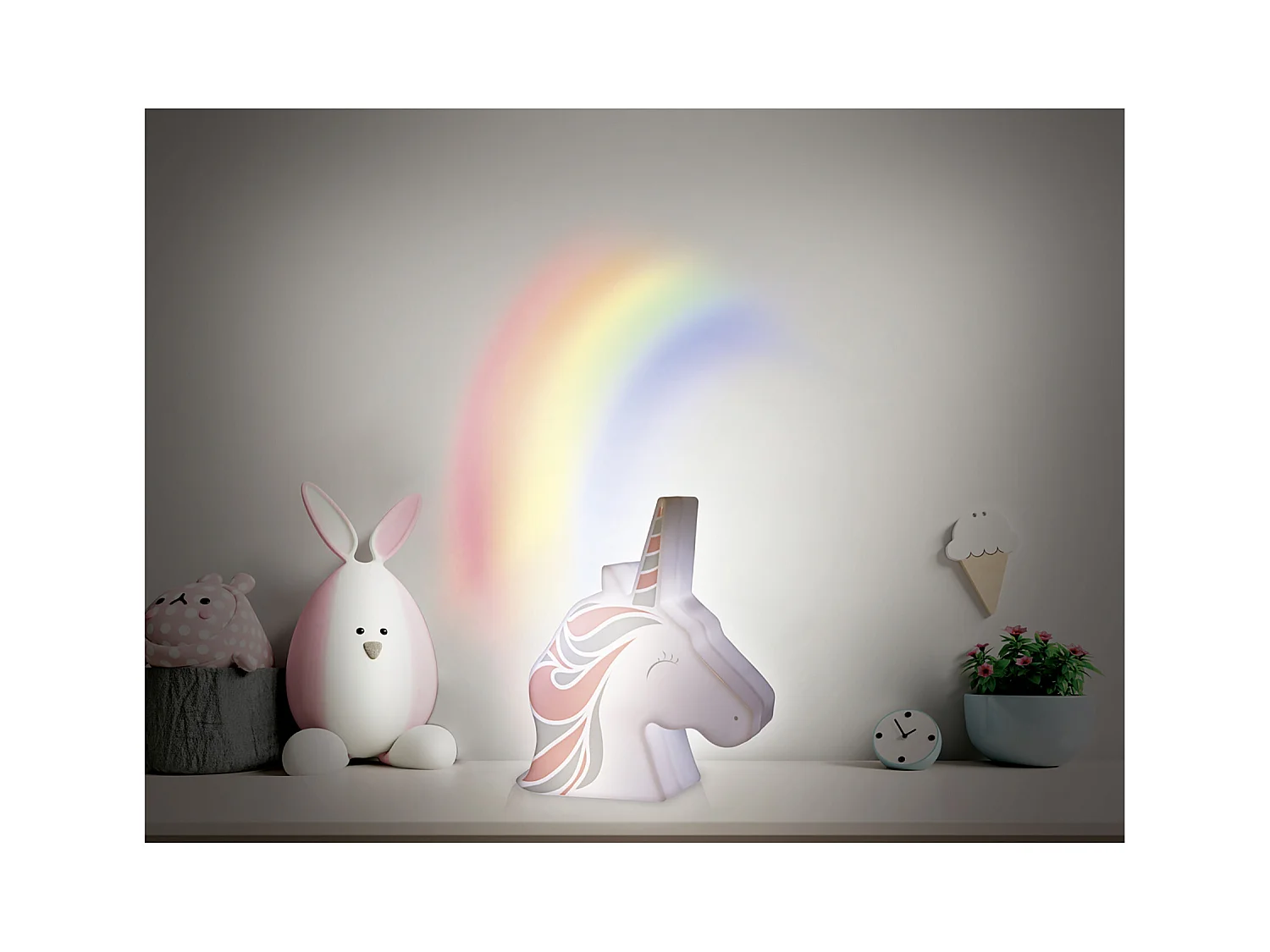 Veilleuse Licorne Projection Murale Blanc, Rose