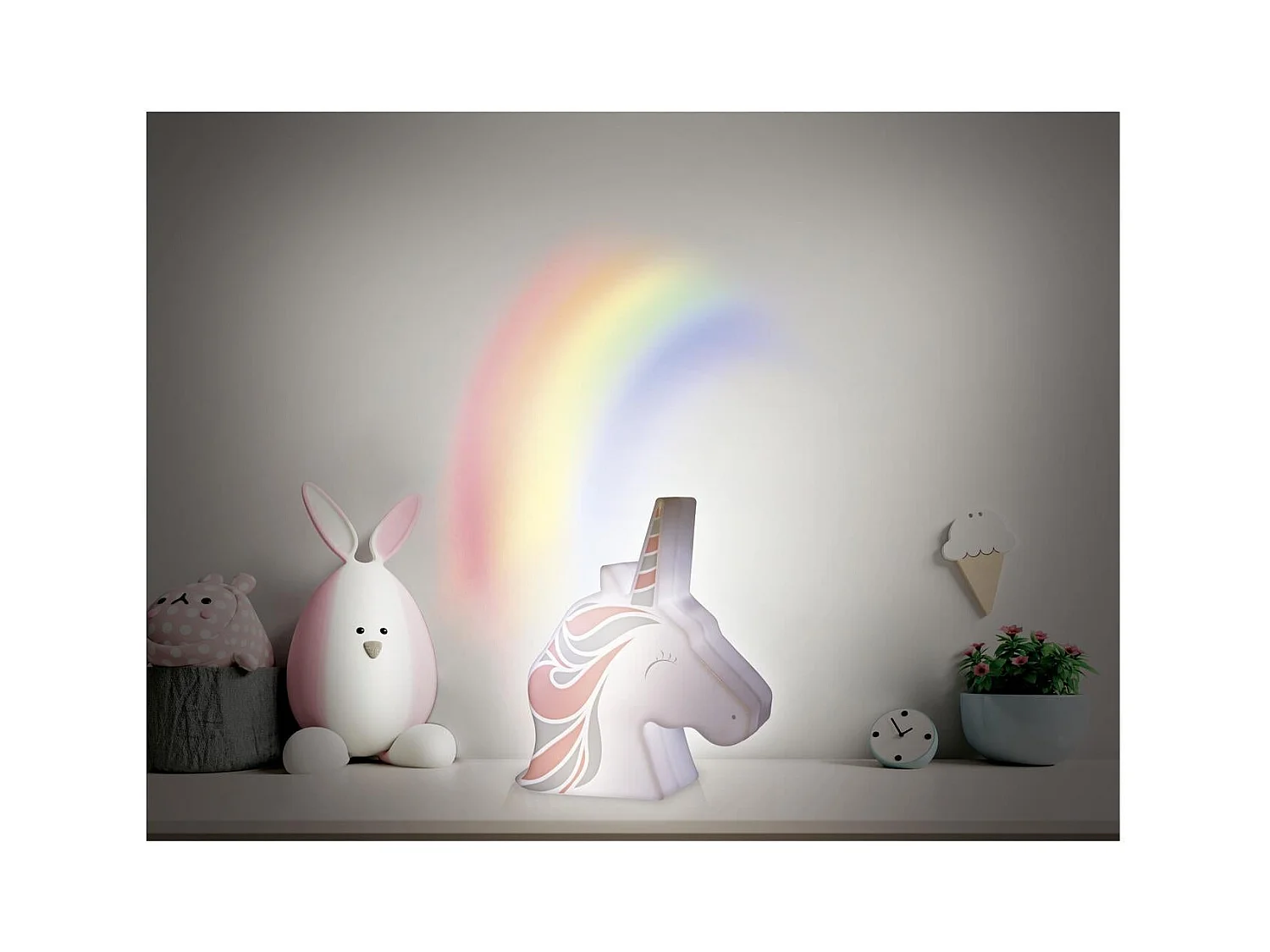 Veilleuse Licorne Projection Murale Blanc, Rose