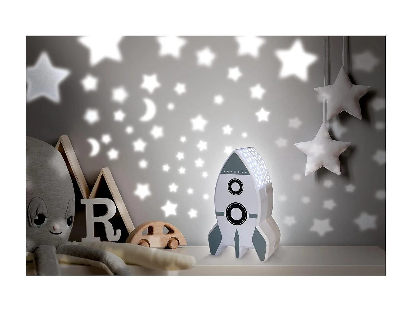 Veilleuse Fusee Projection Murale Blanc, Noir, Gris