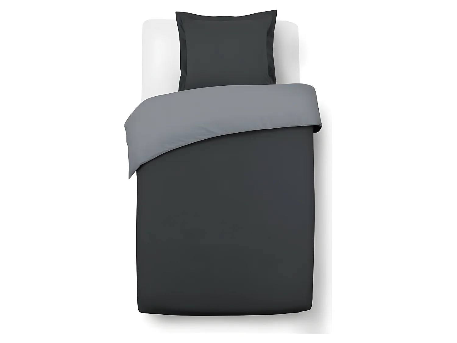 Housse de couette Réversible 140x200cm avec 1 taie 65x65cm - Anthracite/gris - 100% coton