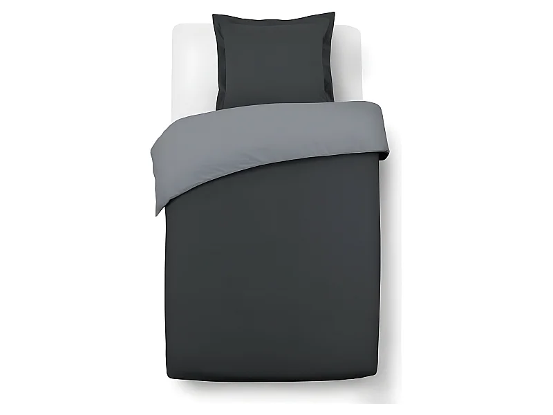 Housse de couette Réversible 140x200cm avec 1 taie 65x65cm - Anthracite/gris - 100% coton