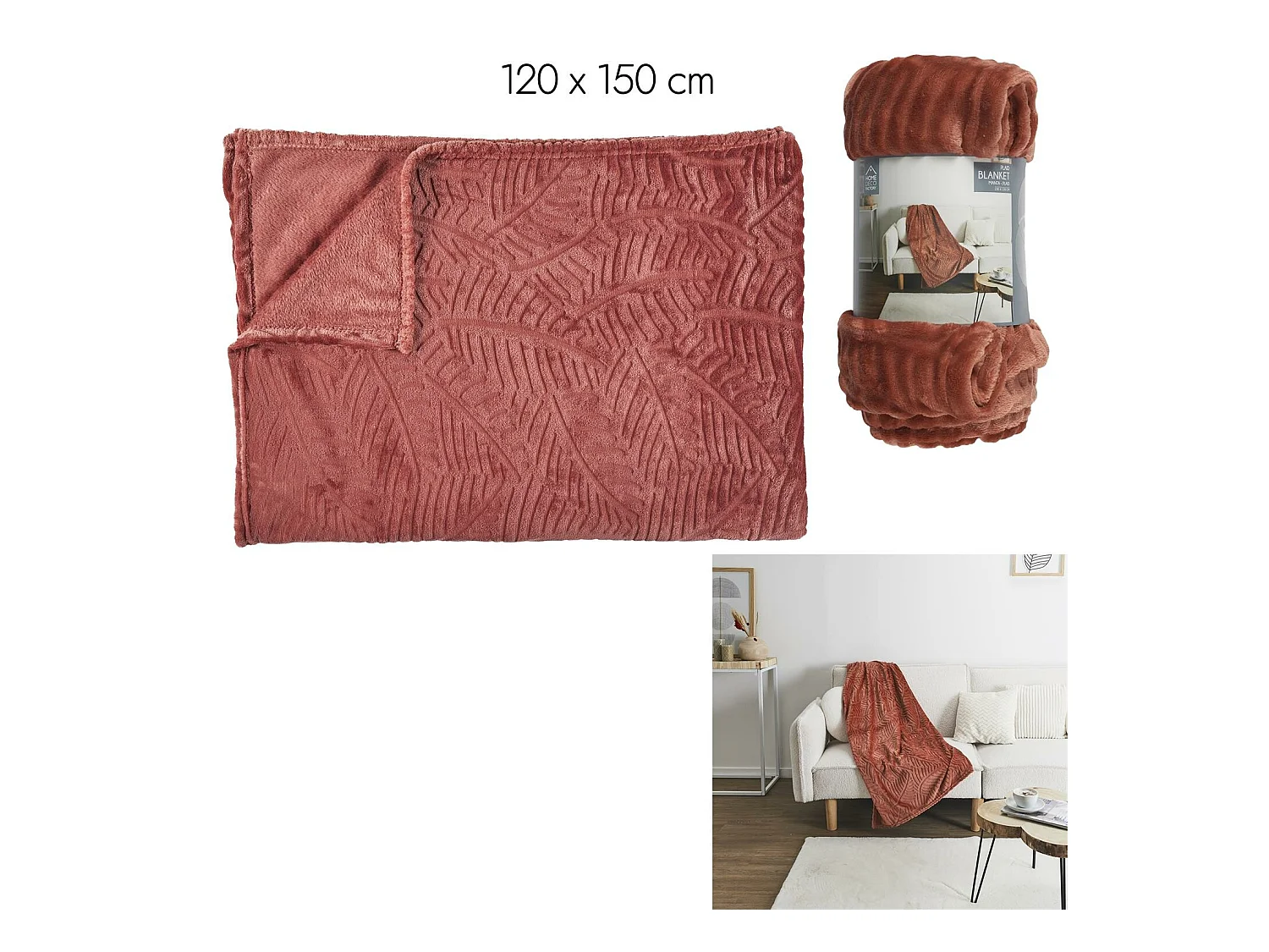 Plaid Flanelle Embosse Gris Clair 120x150cm Rouge