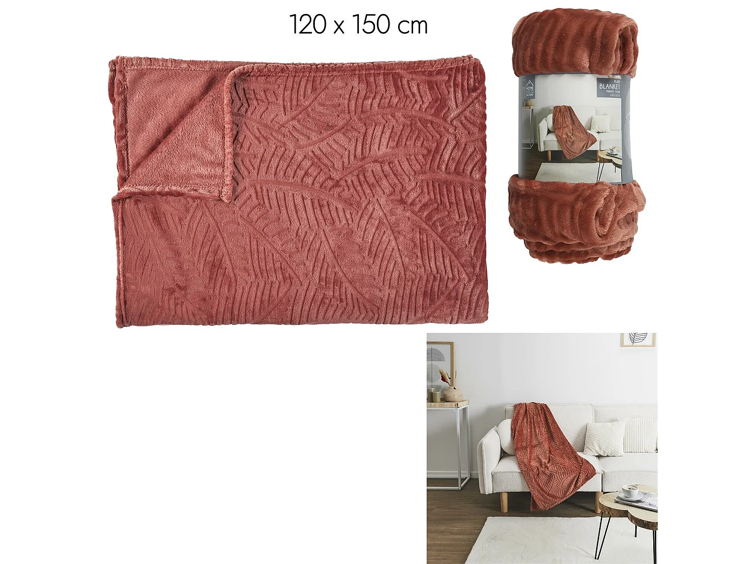 Plaid Flanelle Embosse Gris Clair 120x150cm Rouge