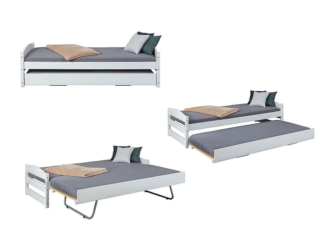 Vicki bed 90x200 cm met extra bed wit gelakt.