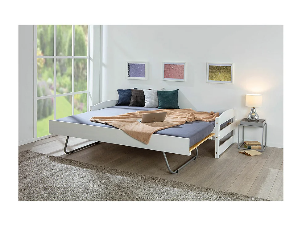 Vicki bed 90x200 cm met extra bed wit gelakt.