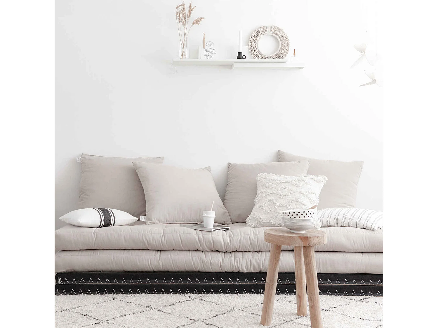 Futon canapé lit 3 places 2x70x200 CHICO écru naturel