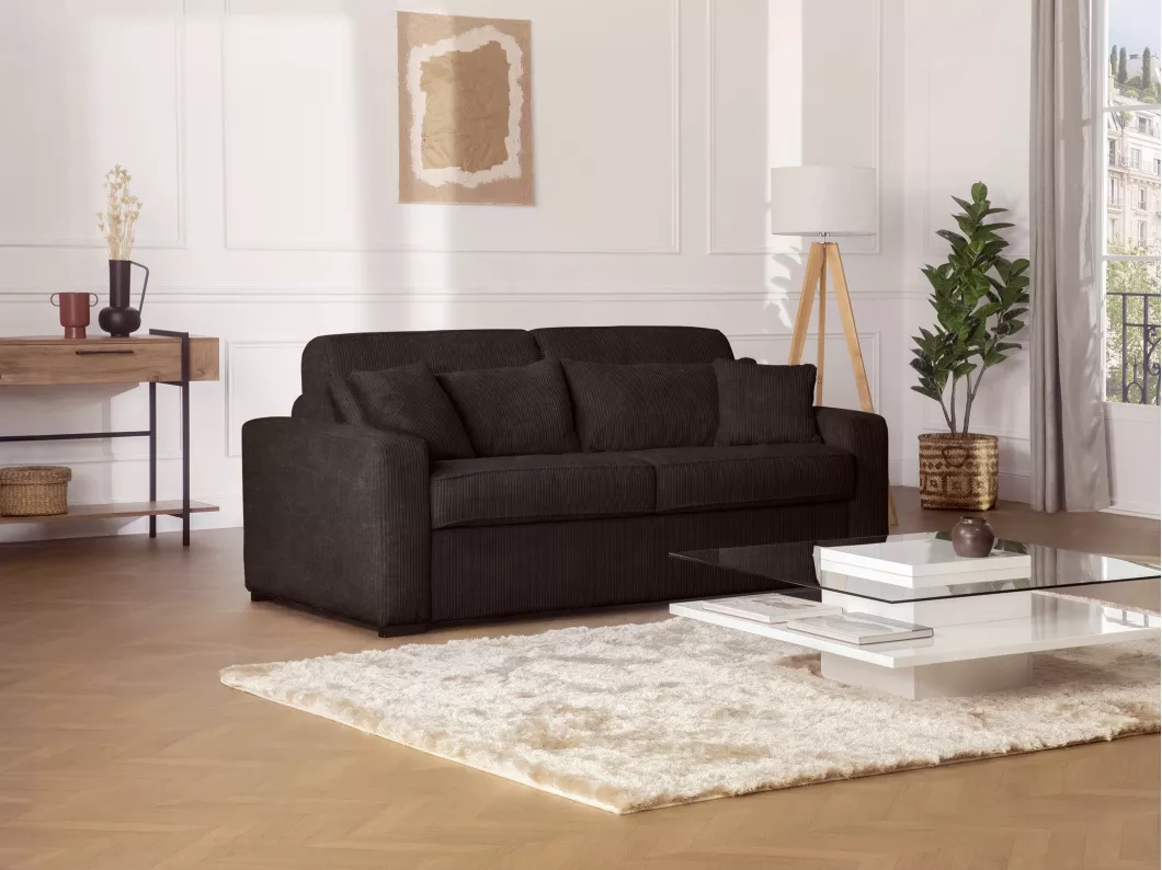 Kauf Unique Schlafsofa mit Matratze 3-Sitzer - Liegefläche 140 cm - Matratze 18 cm - Cord - Braun - MONDOVI