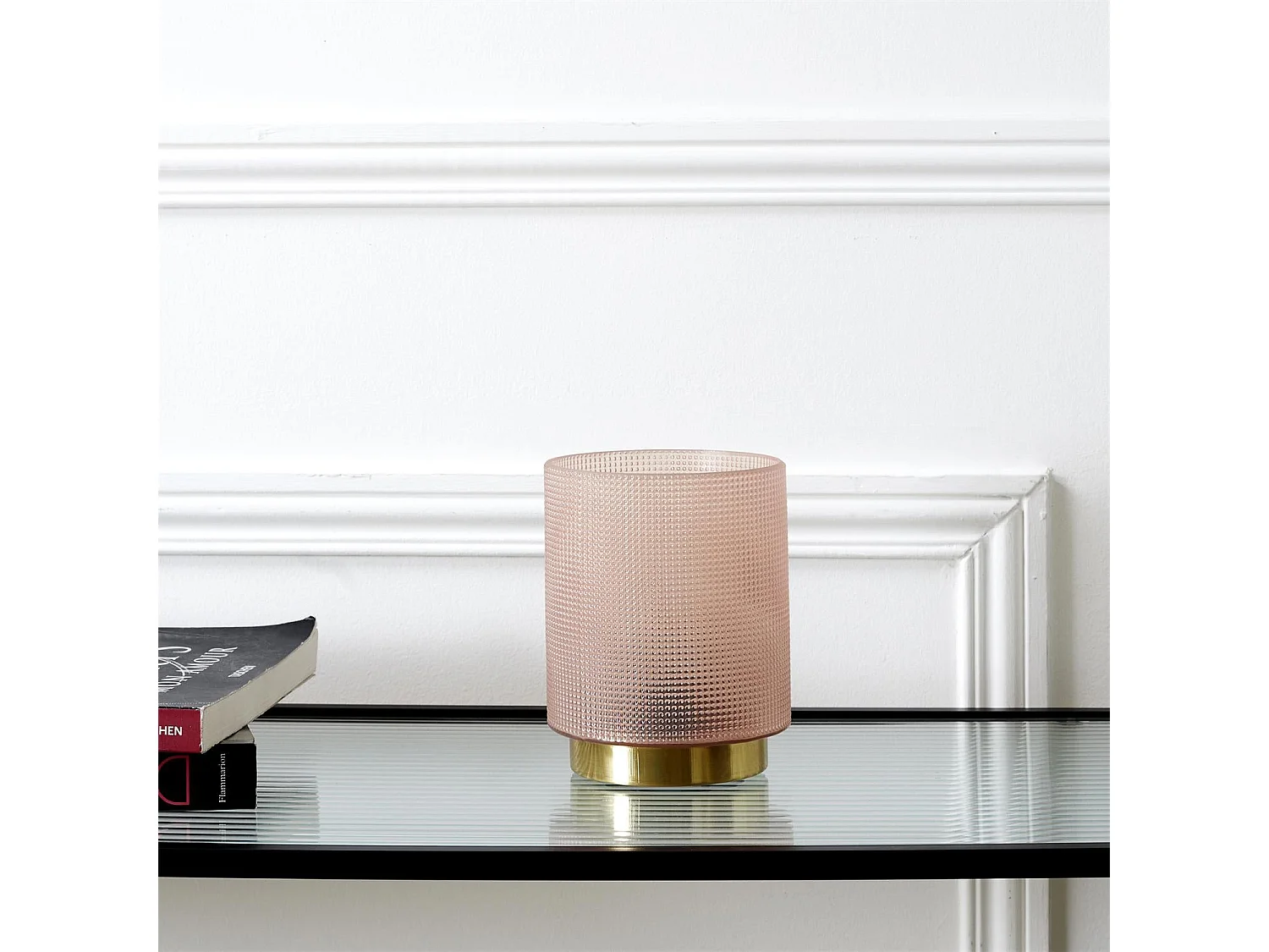 Lampe A Poser Verre Embosse Rose Rose