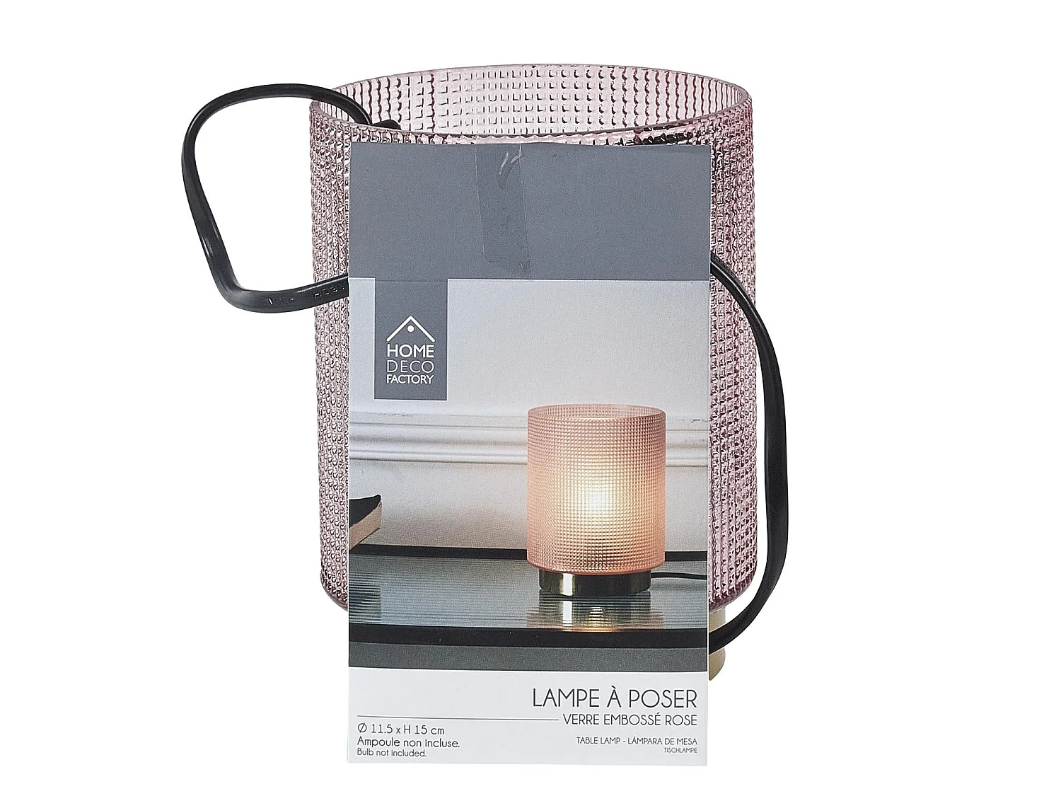 Lampe A Poser Verre Embosse Rose Rose