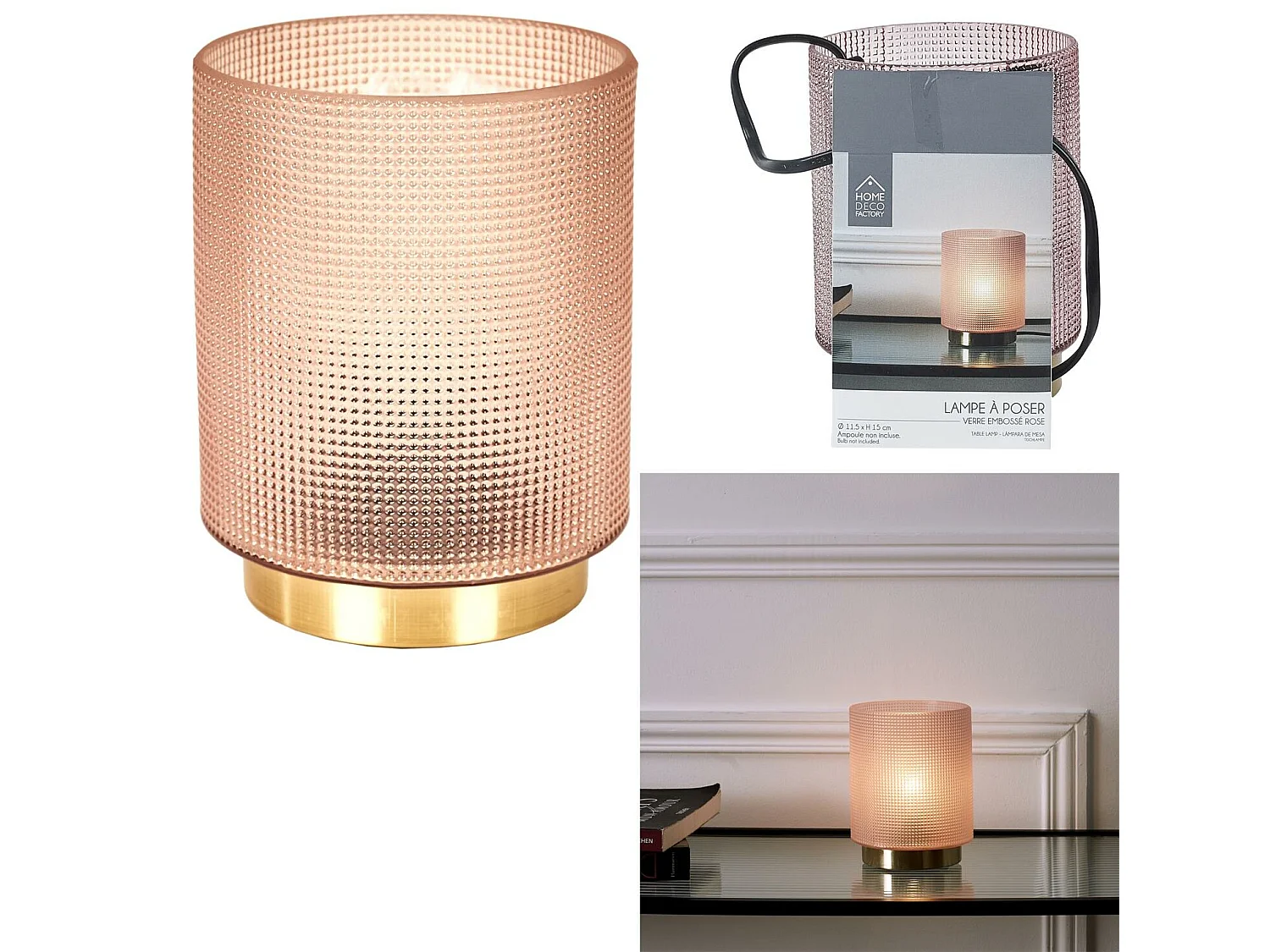 Lampe A Poser Verre Embosse Rose Rose