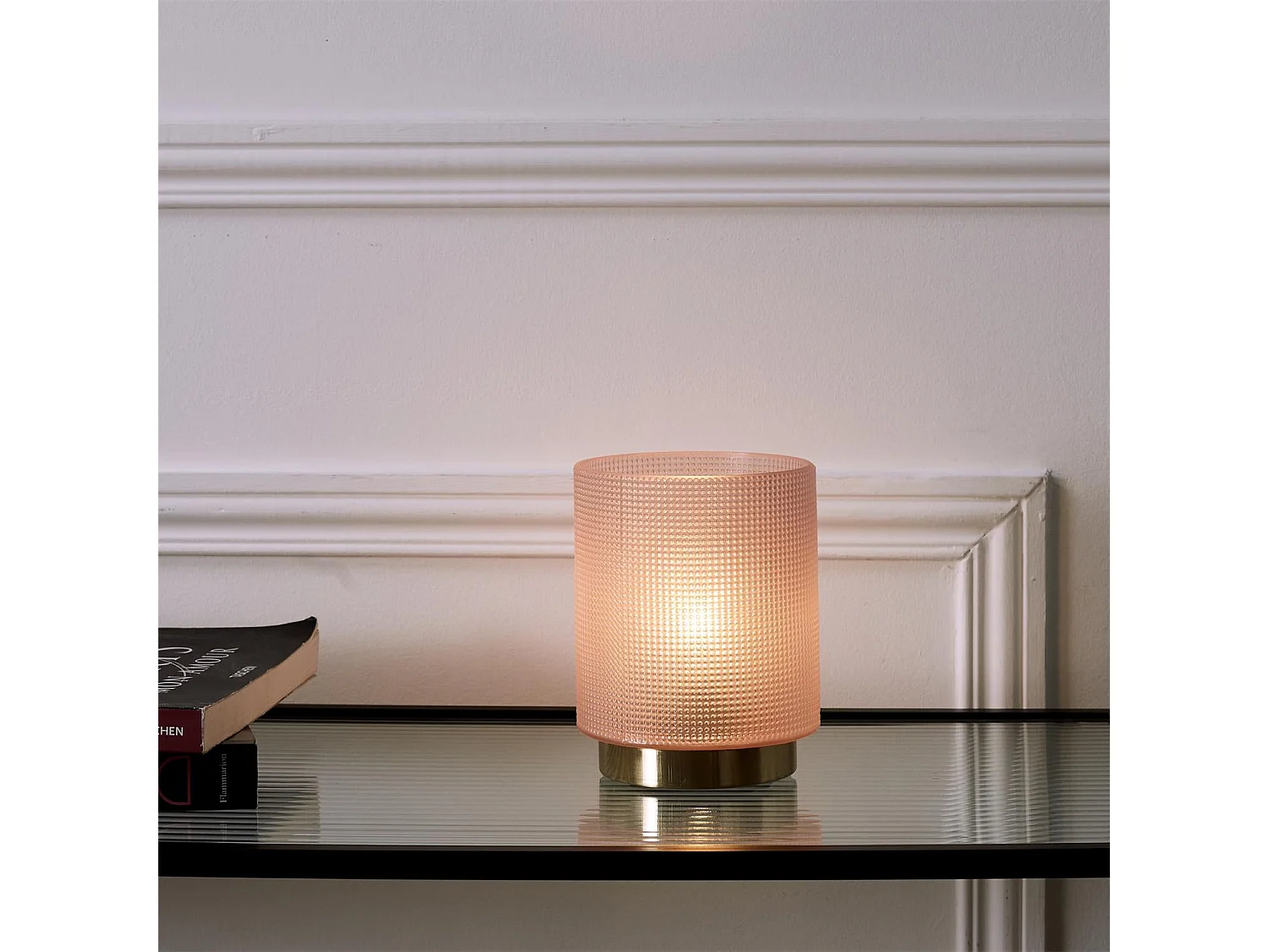 Lampe A Poser Verre Embosse Rose Rose